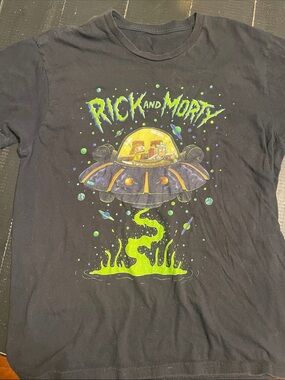 Rick and Morty UFO Graphic Tee - Black with Neon Green Accents
